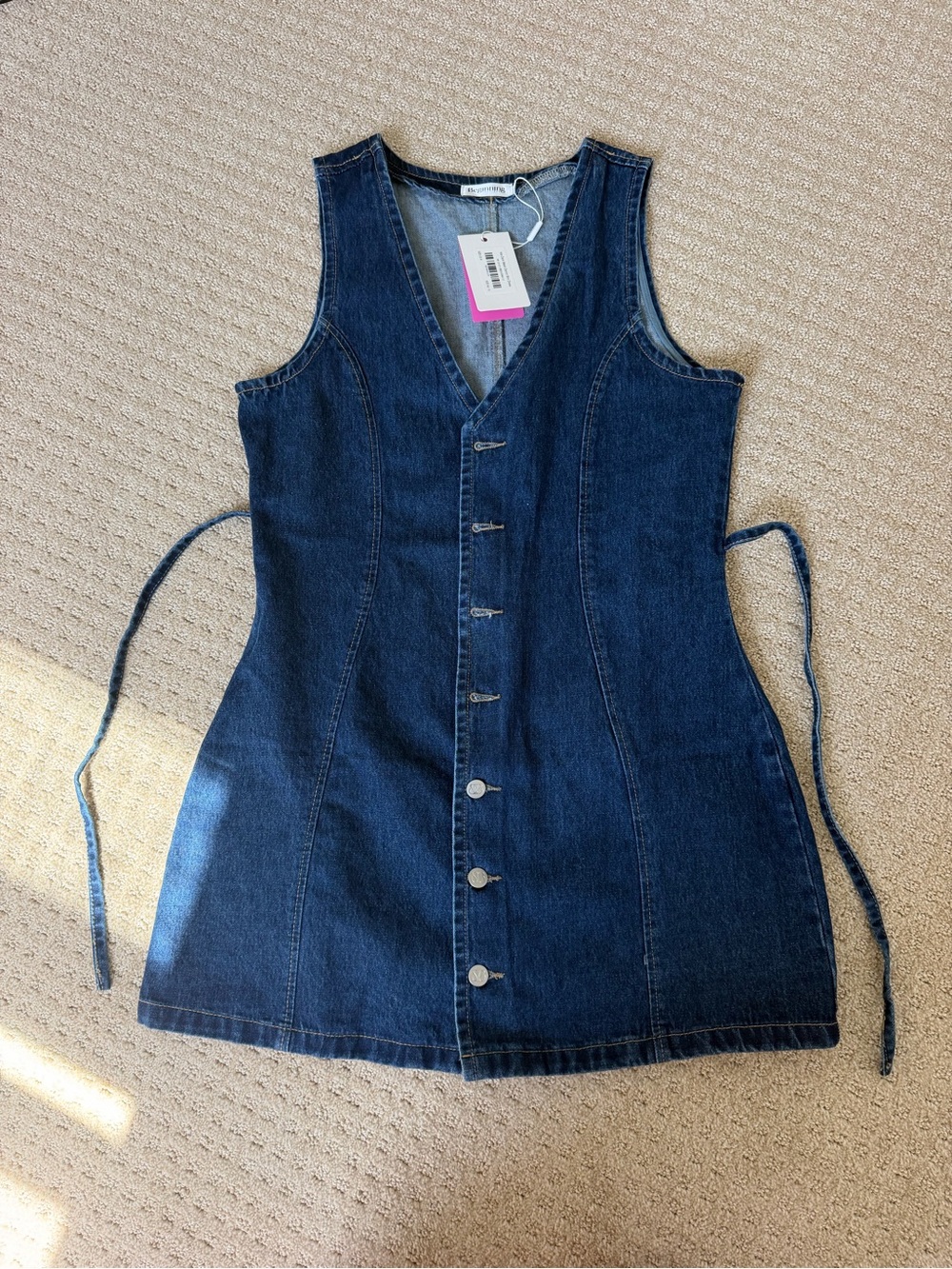 Beginning Boutique Dark Blue Denim Button-Front Mini Dress